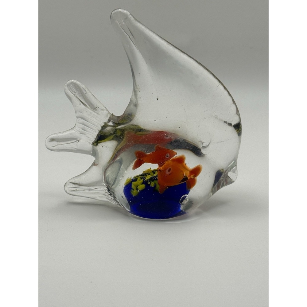 Tropical Angel Fish Paper Weight Figurine‎ 4" Murano Style Art Glass